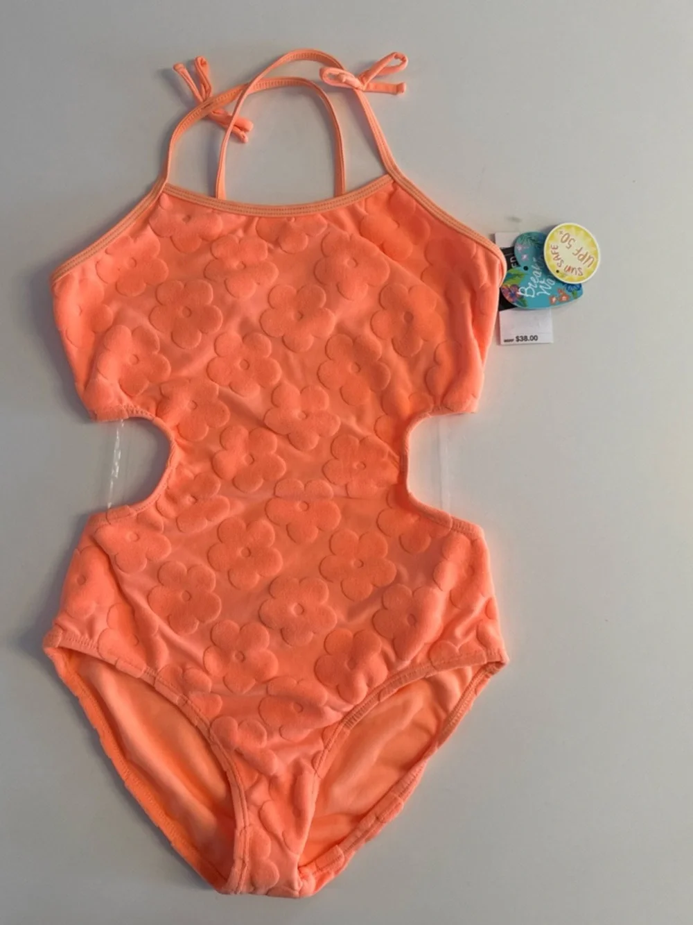 *NWT Macys Breaking Waves Big Girls Terry Texture Cut-Ou Orange 14